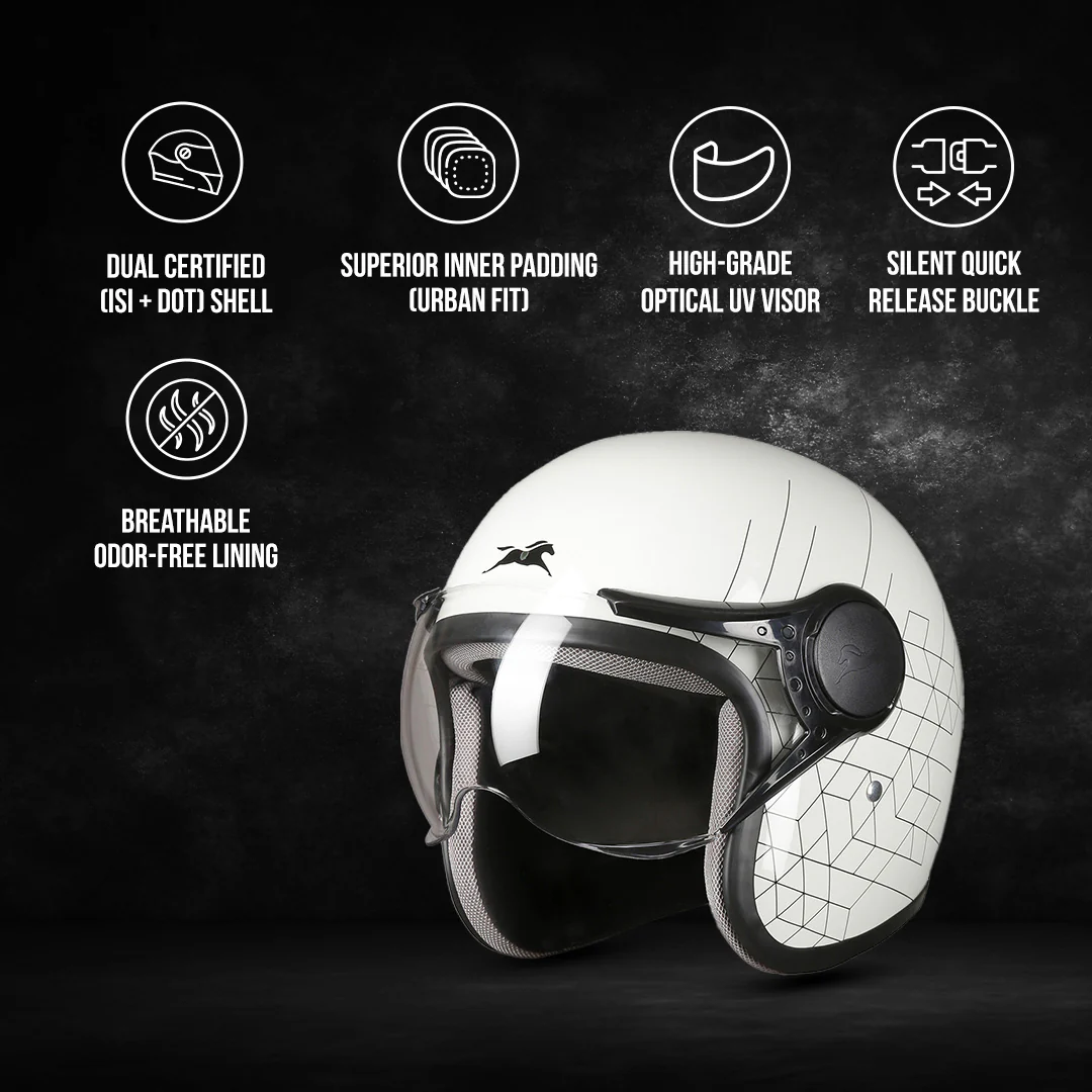 TVS Cruisetown Open Face Helmet β Stylish & Safe Helmet for Riders | ISI & DOT Certified | Premium Protection for Men & Women | Comfortable, Durable & Lightweight Design with Visor - Image 14