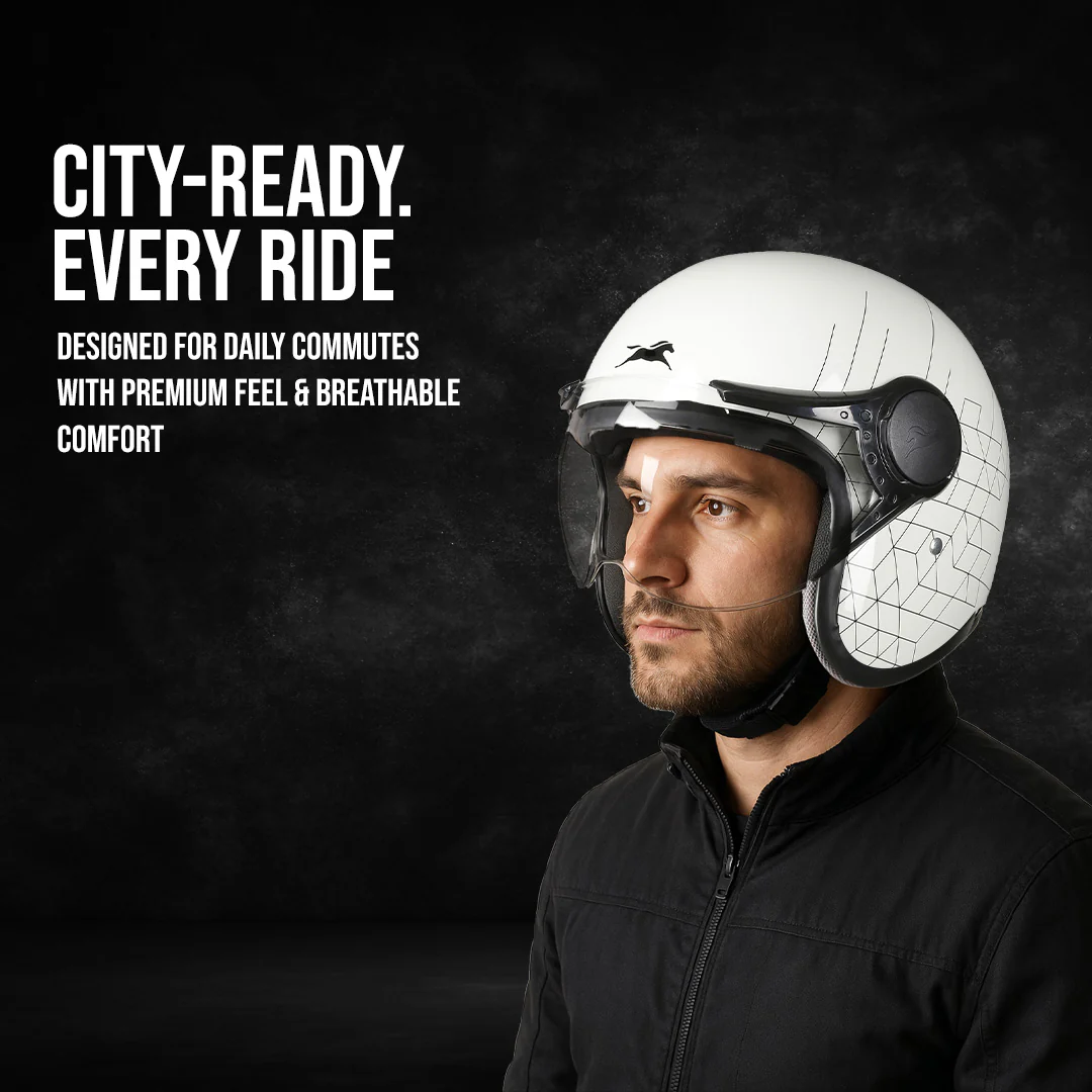 TVS Cruisetown Open Face Helmet β Stylish & Safe Helmet for Riders | ISI & DOT Certified | Premium Protection for Men & Women | Comfortable, Durable & Lightweight Design with Visor - Image 16