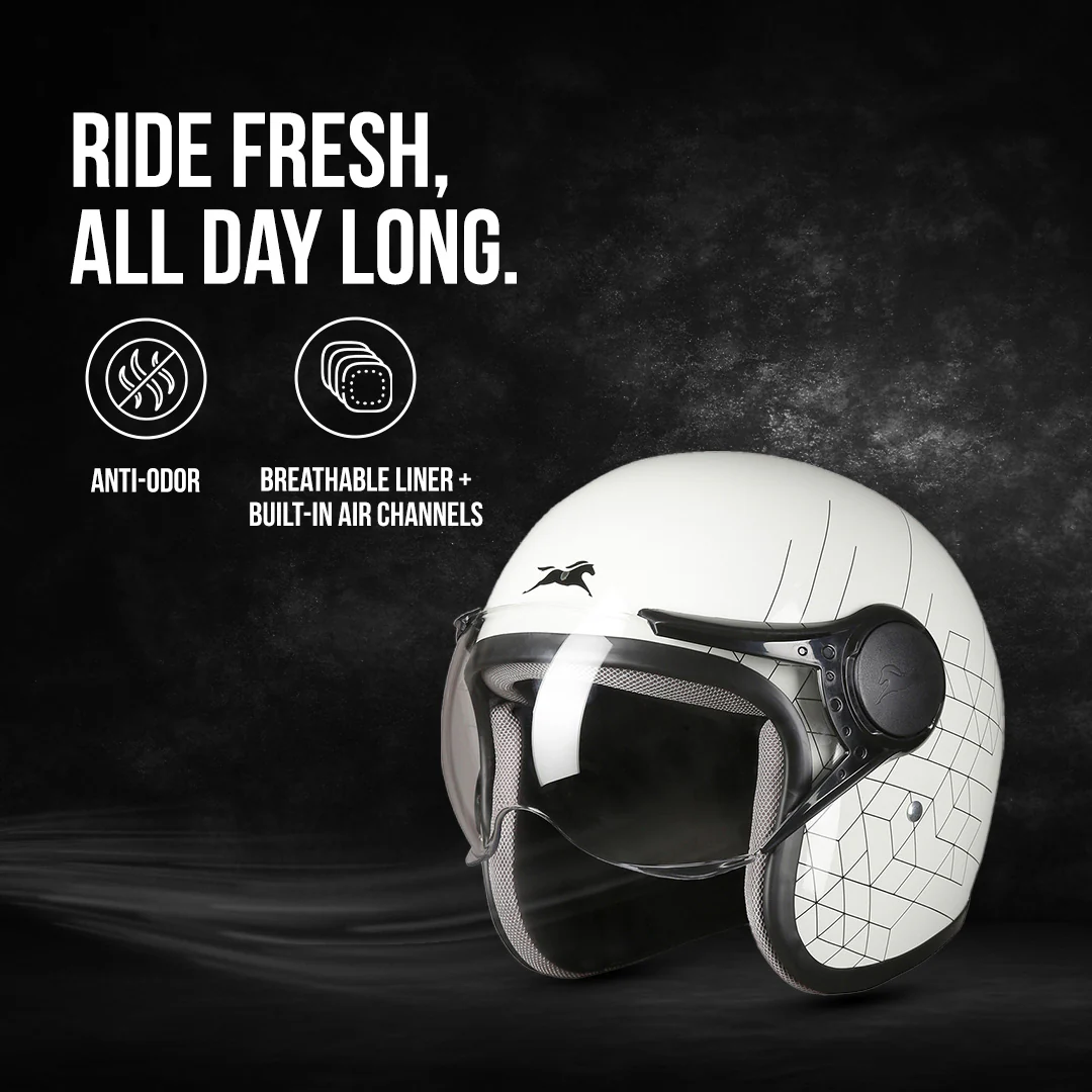 TVS Cruisetown Open Face Helmet β Stylish & Safe Helmet for Riders | ISI & DOT Certified | Premium Protection for Men & Women | Comfortable, Durable & Lightweight Design with Visor - Image 17