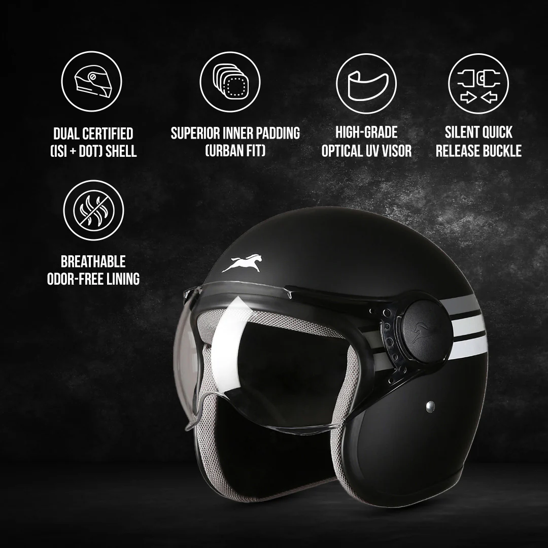 TVS Cruisetown Open Face Helmet β Stylish & Safe Helmet for Riders | ISI & DOT Certified | Premium Protection for Men & Women | Comfortable, Durable & Lightweight Design with Visor - Image 25