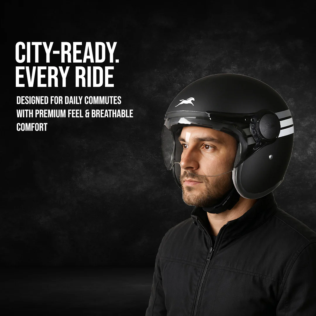 TVS Cruisetown Open Face Helmet β Stylish & Safe Helmet for Riders | ISI & DOT Certified | Premium Protection for Men & Women | Comfortable, Durable & Lightweight Design with Visor - Image 27