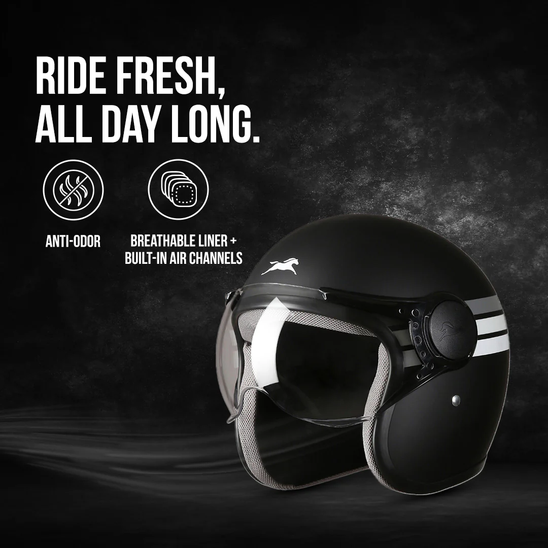 TVS Cruisetown Open Face Helmet β Stylish & Safe Helmet for Riders | ISI & DOT Certified | Premium Protection for Men & Women | Comfortable, Durable & Lightweight Design with Visor - Image 28