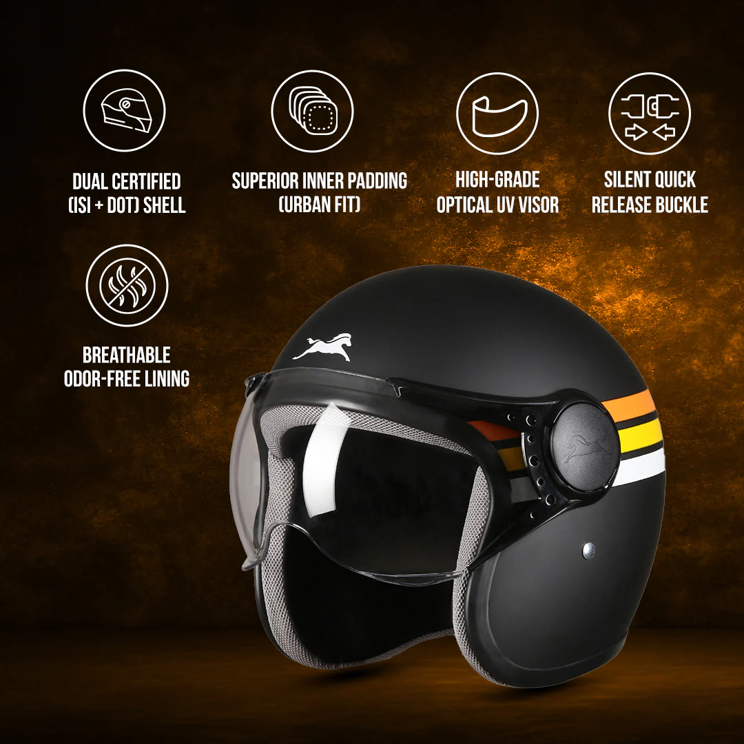 TVS Cruisetown Open Face Helmet β Stylish & Safe Helmet for Riders | ISI & DOT Certified | Premium Protection for Men & Women | Comfortable, Durable & Lightweight Design with Visor - Image 36
