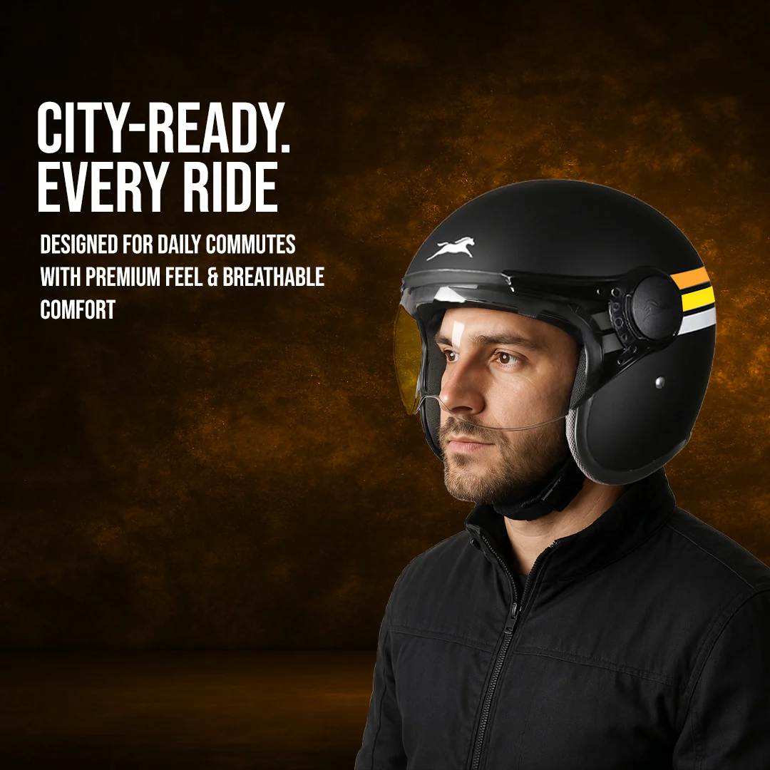 TVS Cruisetown Open Face Helmet β Stylish & Safe Helmet for Riders | ISI & DOT Certified | Premium Protection for Men & Women | Comfortable, Durable & Lightweight Design with Visor - Image 38