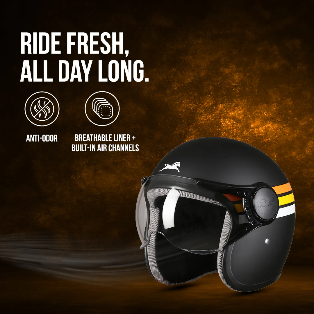 TVS Cruisetown Open Face Helmet β Stylish & Safe Helmet for Riders | ISI & DOT Certified | Premium Protection for Men & Women | Comfortable, Durable & Lightweight Design with Visor - Image 39